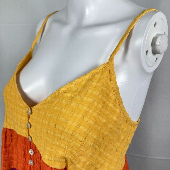 NWT French Connection Tank Womens Sz 4 Yellow Orange Purple Tiered Buttons - Picture 2 of 14